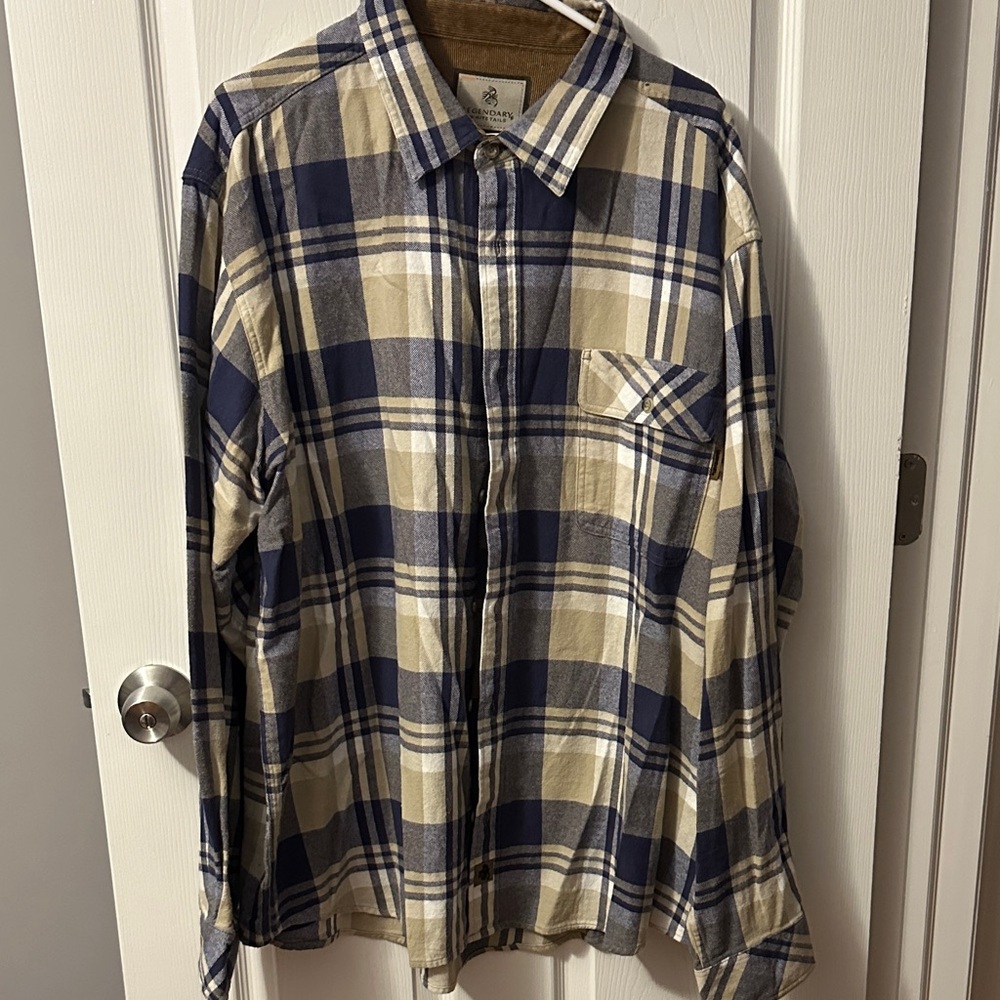 Legendary Whitetails Blue and Tan Plaid Casual Button Down Shirt